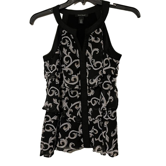 White House Black‎ Market Sleeveless Tiered Chiffon Ruffle Blouse Lined  Sz S - Picture 2 of 7